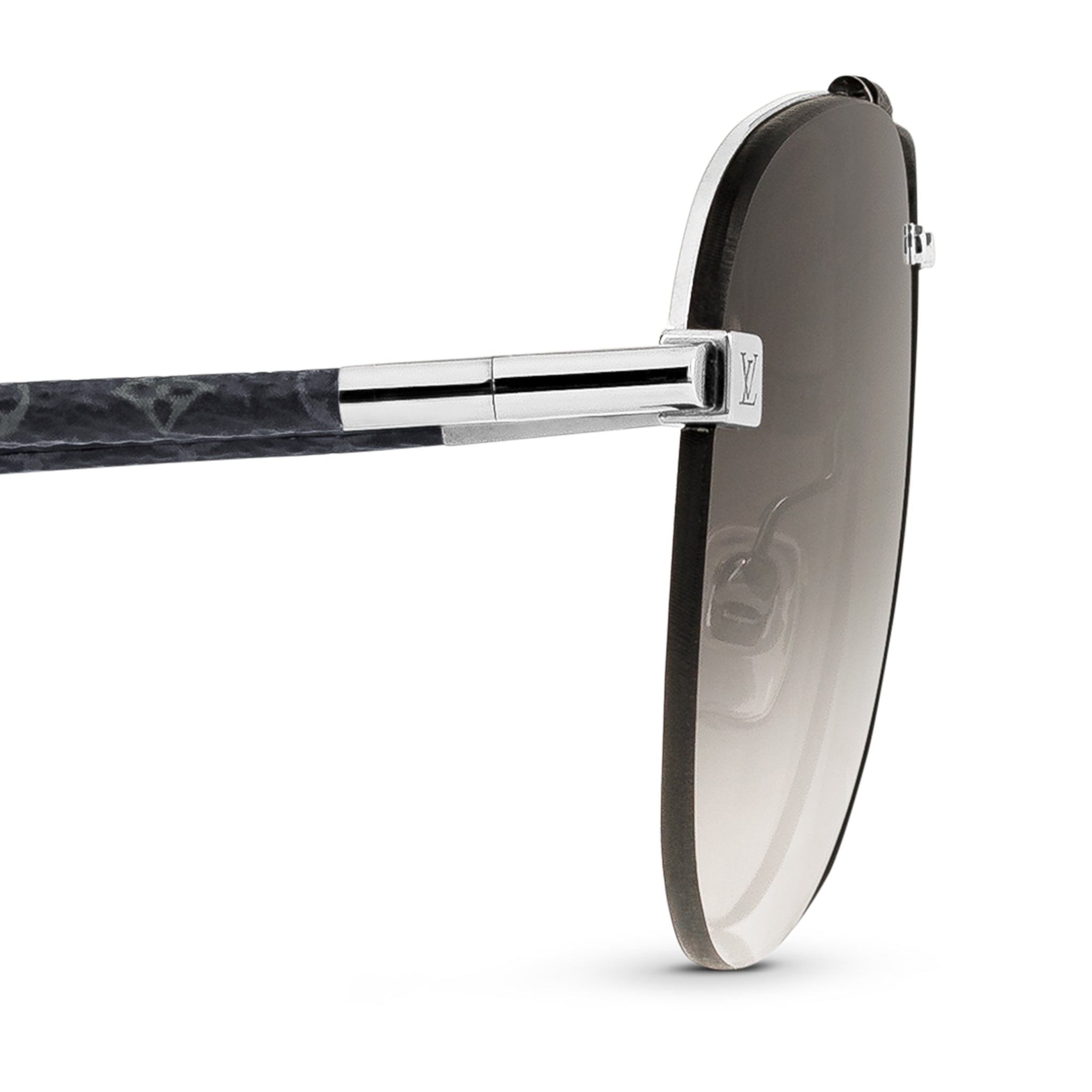 Detail side view of Louis Vuitton Clockwise Canvas Grey Sunglasses NVPROD1390136V